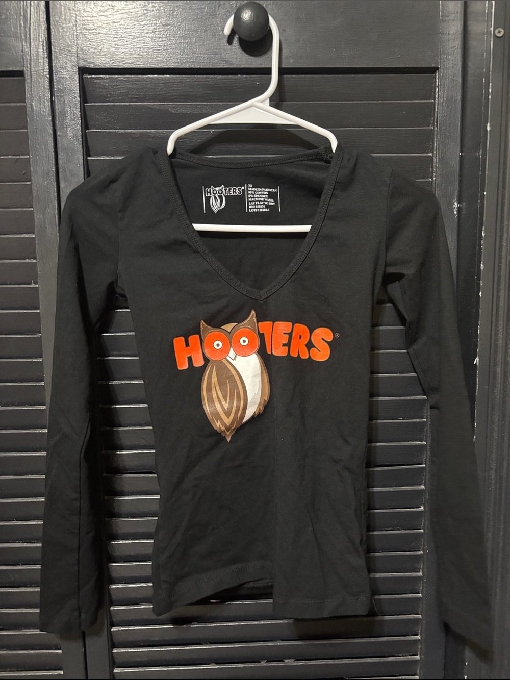 Hooters Black Long Sleeve V-Neck Shirt with Orange Logo